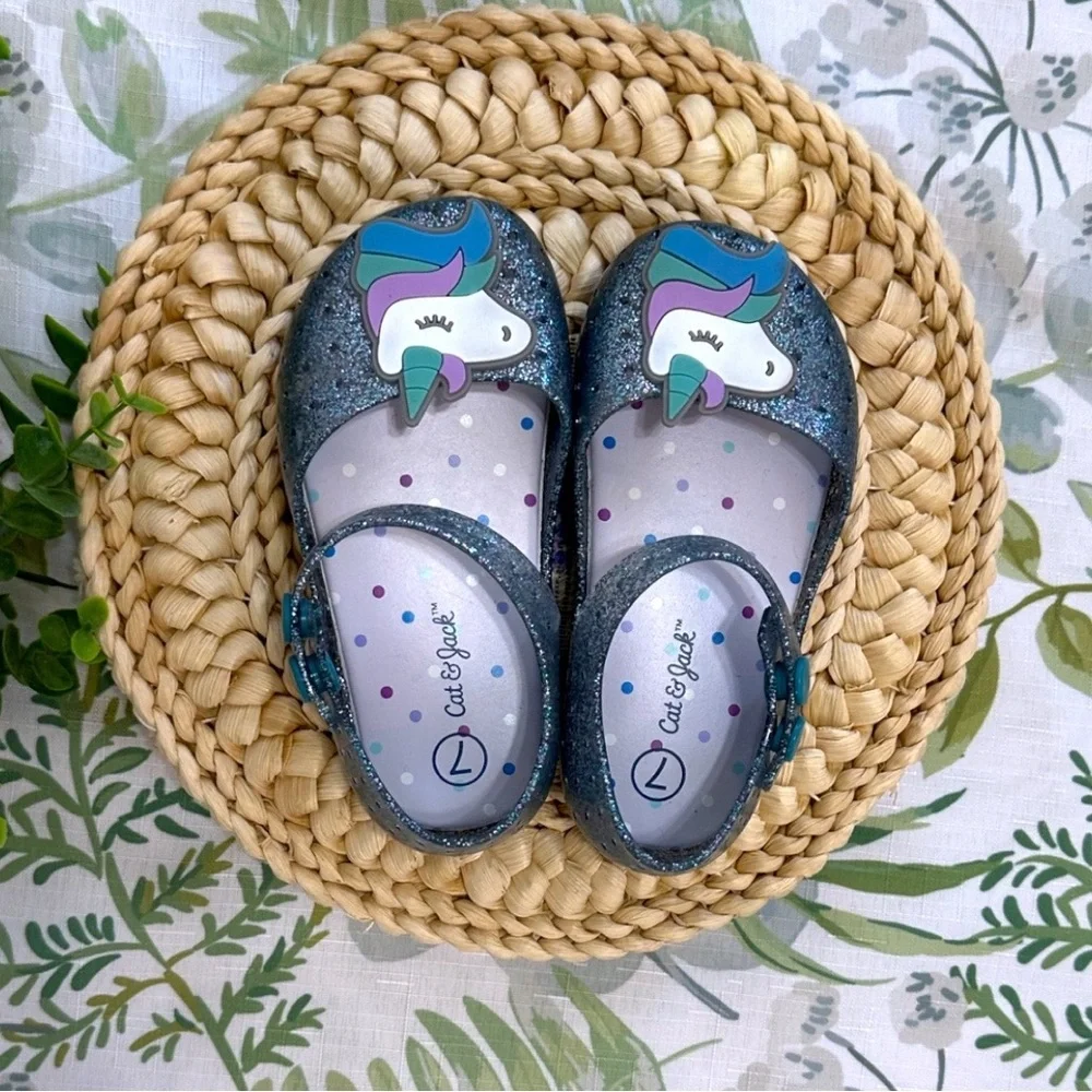 New Cat & Jack Toddler Girl’s Glitter Unicorn Jelly Sandals Size 7